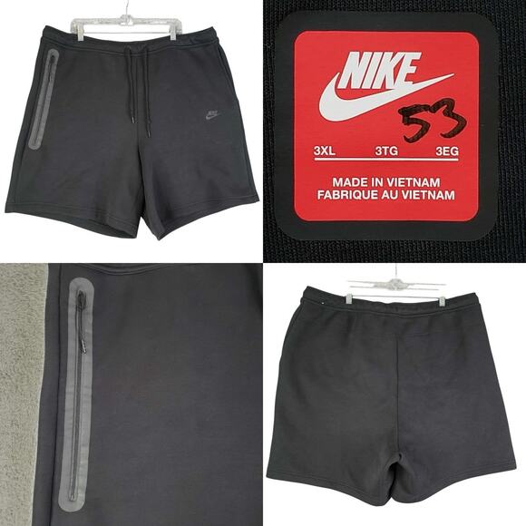 Nike Tech Fleece Sweat Shorts Men's Size 3XL Solid Balck Cotton 8" Inseam - Picture 1 of 11
